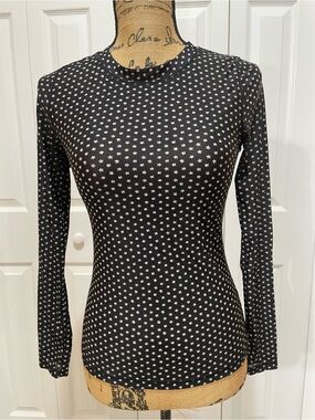 Free People Black Floral Dot Long Sleeve Top